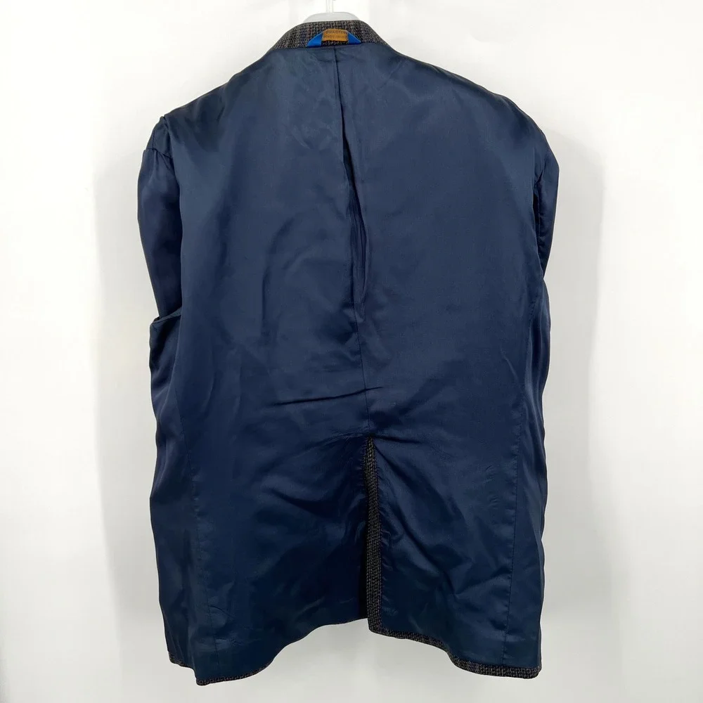 Men's Pendleton Blazer Jacket Wool Dark Blue Plaid‎ Leather Buttons Size 46